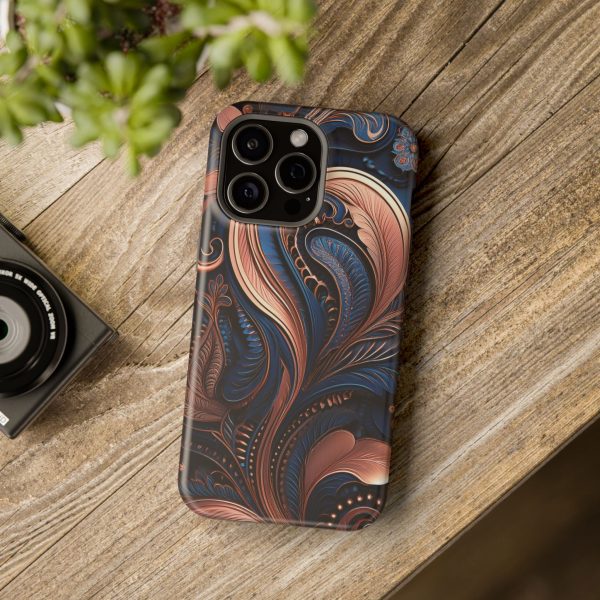 Blue Gold Paisley BRG8 - Custom Magnetic Tough Case for iPhone - Dual Layer Protection with MagSafe® Compatibility - Matte or Glossy Finish - Image 120