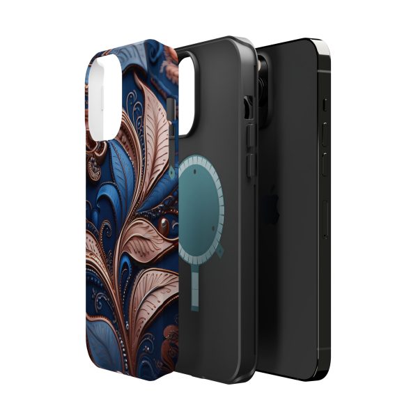 Blue Gold Paisley BRG1- Custom Magnetic Tough Case for iPhone - Dual Layer Protection with MagSafe® Compatibility - Matte or Glossy Finish - Image 77