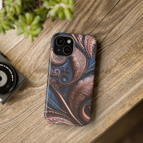 Blue Gold Paisley BRG2- Custom Magnetic Tough Case for iPhone - Dual Layer Protection with MagSafe® Compatibility - Matte or Glossy Finish - Image 90