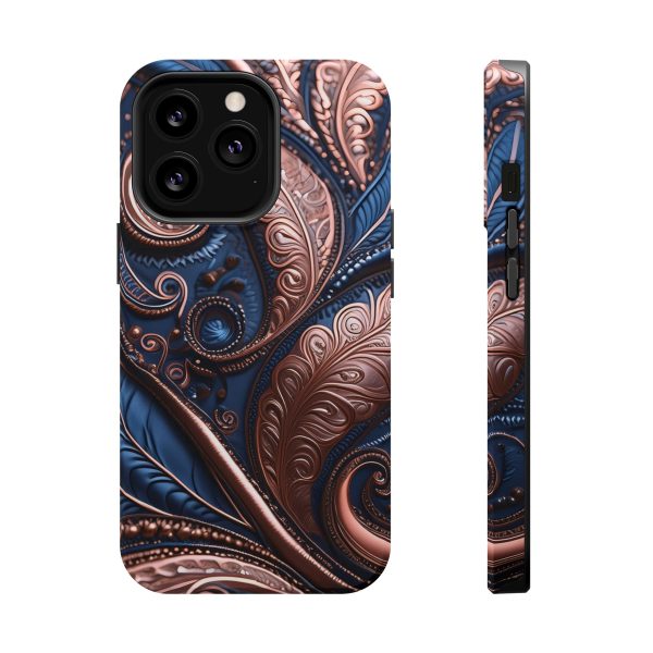 Blue Gold Paisley BRG2- Custom Magnetic Tough Case for iPhone - Dual Layer Protection with MagSafe® Compatibility - Matte or Glossy Finish - Image 66