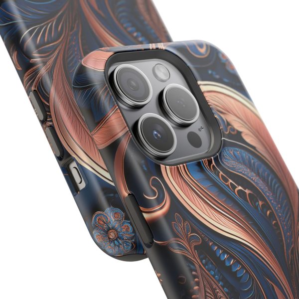 Blue Gold Paisley BRG8 - Custom Magnetic Tough Case for iPhone - Dual Layer Protection with MagSafe® Compatibility - Matte or Glossy Finish - Image 98