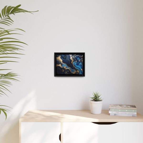 Blue Gold Abstract Art 1 Matte Canvas, Black Frame - Image 3