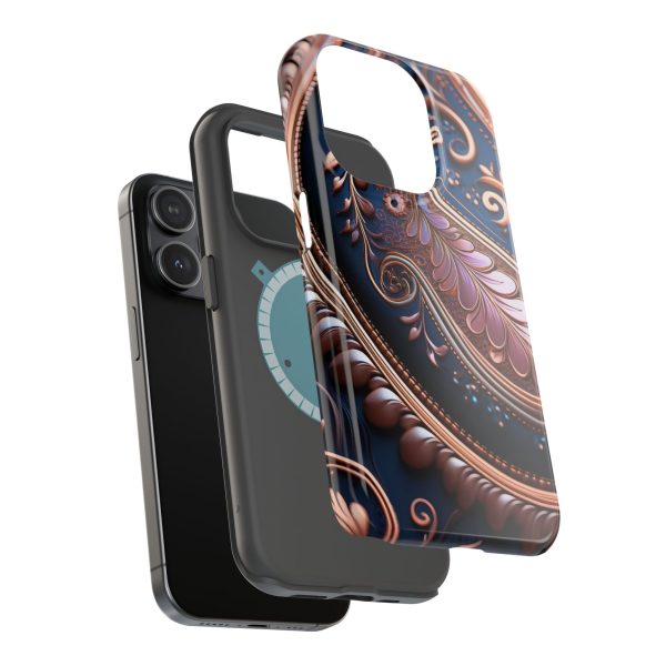 Blue Gold Paisley BRG7- Custom Magnetic Tough Case for iPhone - Dual Layer Protection with MagSafe® Compatibility - Matte or Glossy Finish - Image 93