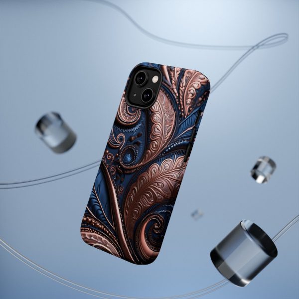 Blue Gold Paisley BRG2- Custom Magnetic Tough Case for iPhone - Dual Layer Protection with MagSafe® Compatibility - Matte or Glossy Finish - Image 5