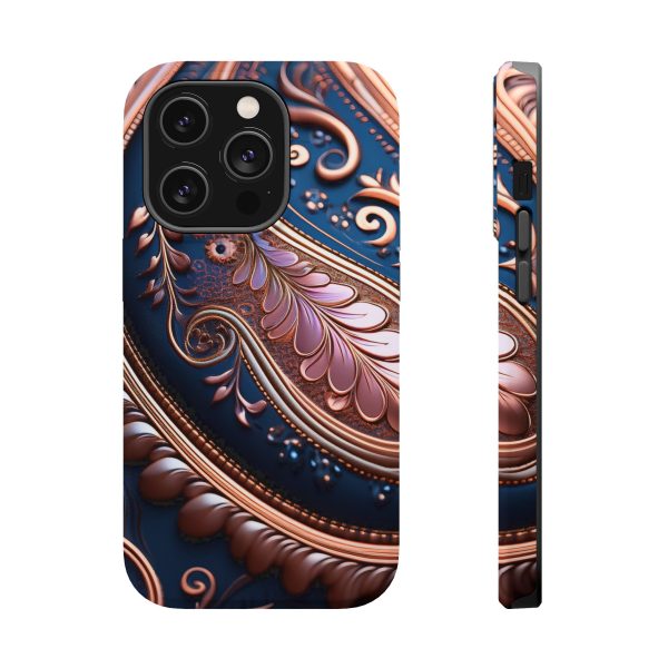 Blue Gold Paisley BRG7- Custom Magnetic Tough Case for iPhone - Dual Layer Protection with MagSafe® Compatibility - Matte or Glossy Finish - Image 16