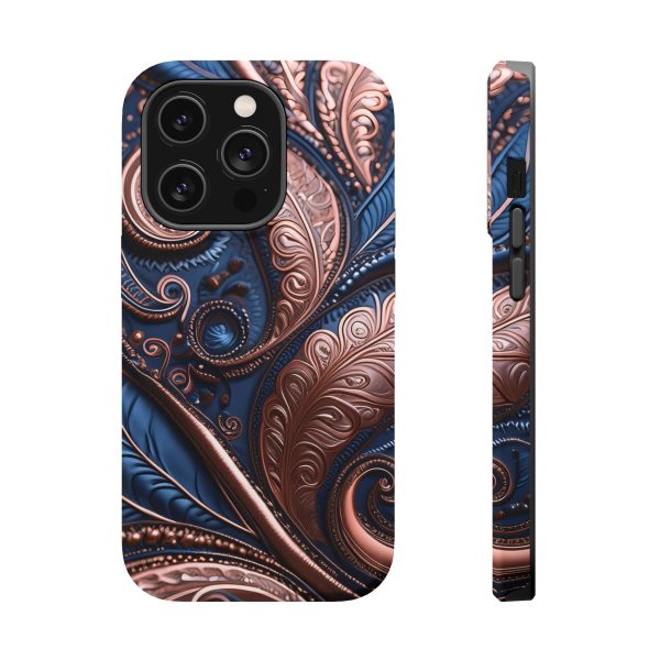 Blue Gold Paisley BRG2- Custom Magnetic Tough Case for iPhone - Dual Layer Protection with MagSafe® Compatibility - Matte or Glossy Finish - Image 16