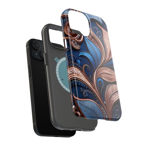 Blue Gold Paisley BRG1- Custom Magnetic Tough Case for iPhone - Dual Layer Protection with MagSafe® Compatibility - Matte or Glossy Finish - Image 82