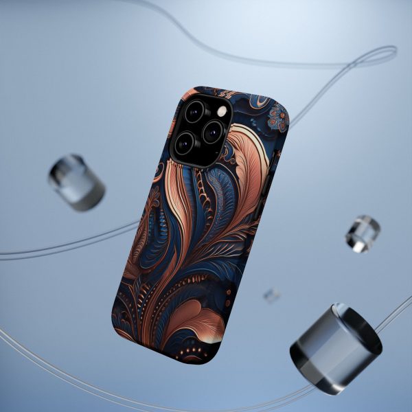 Blue Gold Paisley BRG8 - Custom Magnetic Tough Case for iPhone - Dual Layer Protection with MagSafe® Compatibility - Matte or Glossy Finish - Image 20