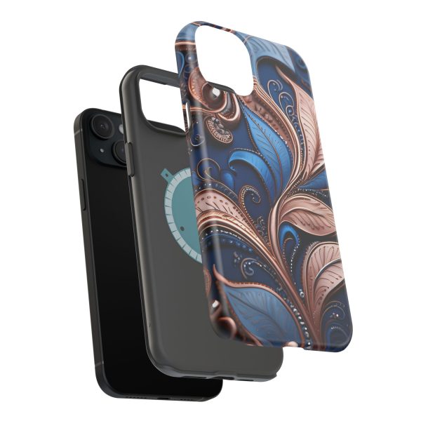 Blue Gold Paisley BRG1- Custom Magnetic Tough Case for iPhone - Dual Layer Protection with MagSafe® Compatibility - Matte or Glossy Finish - Image 107