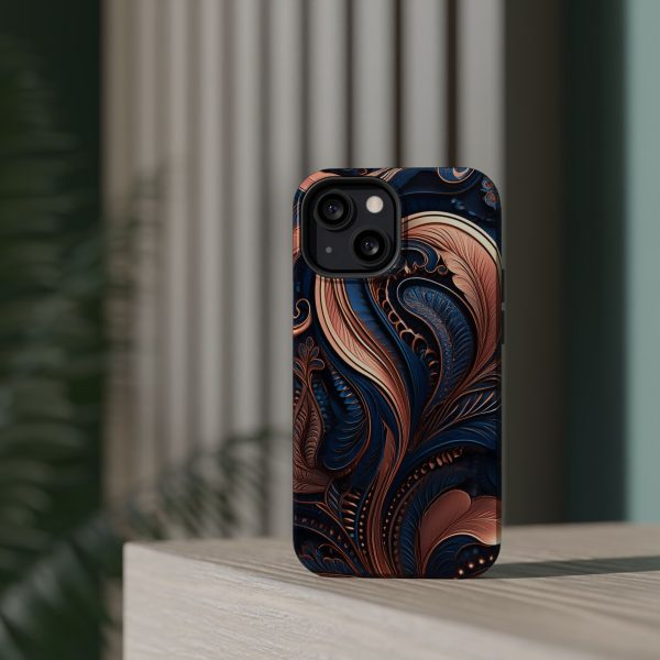 Blue Gold Paisley BRG8 - Custom Magnetic Tough Case for iPhone - Dual Layer Protection with MagSafe® Compatibility - Matte or Glossy Finish - Image 54