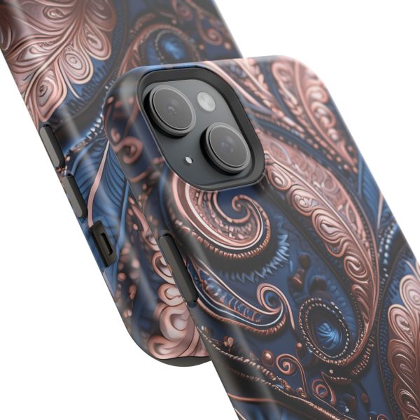 Blue Gold Paisley BRG2- Custom Magnetic Tough Case for iPhone - Dual Layer Protection with MagSafe® Compatibility - Matte or Glossy Finish - Image 106