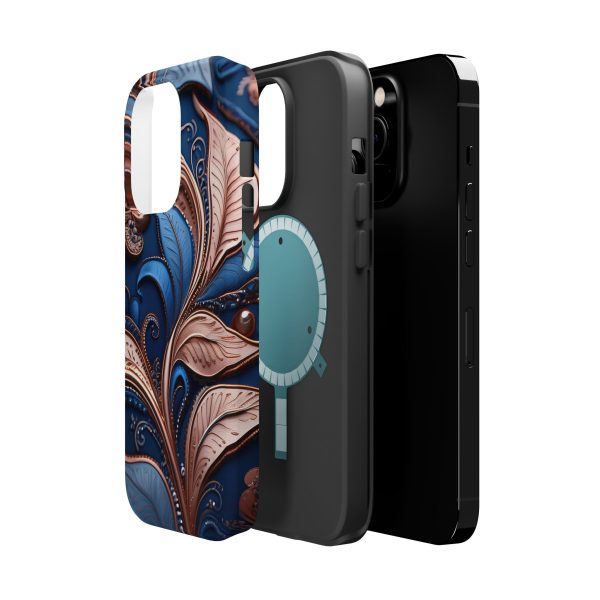 Blue Gold Paisley BRG1- Custom Magnetic Tough Case for iPhone - Dual Layer Protection with MagSafe® Compatibility - Matte or Glossy Finish - Image 17