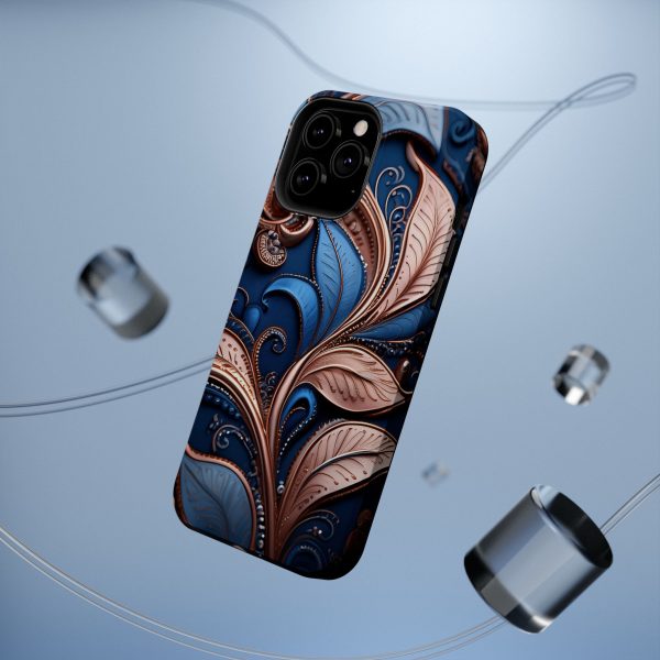 Blue Gold Paisley BRG1- Custom Magnetic Tough Case for iPhone - Dual Layer Protection with MagSafe® Compatibility - Matte or Glossy Finish - Image 75