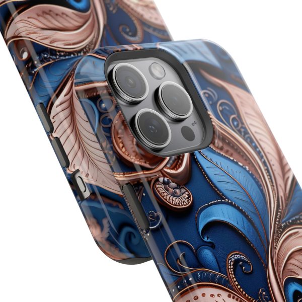 Blue Gold Paisley BRG1- Custom Magnetic Tough Case for iPhone - Dual Layer Protection with MagSafe® Compatibility - Matte or Glossy Finish - Image 113