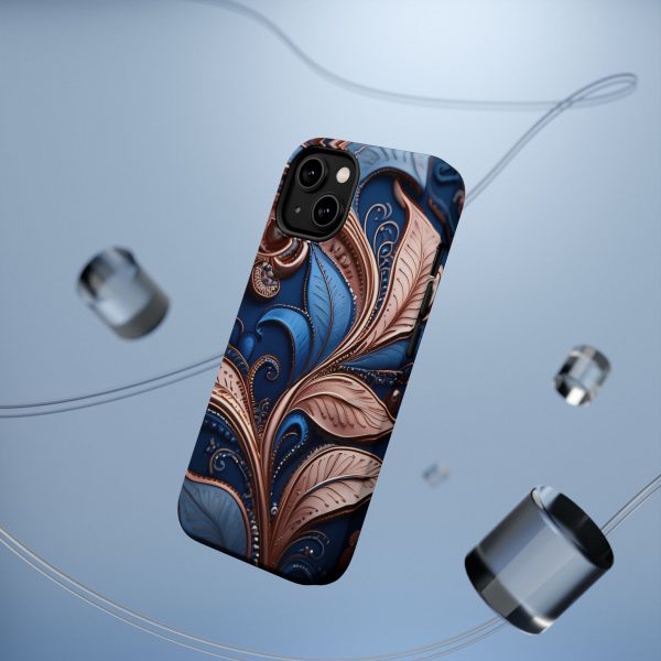 Blue Gold Paisley BRG1- Custom Magnetic Tough Case for iPhone - Dual Layer Protection with MagSafe® Compatibility - Matte or Glossy Finish - Image 10