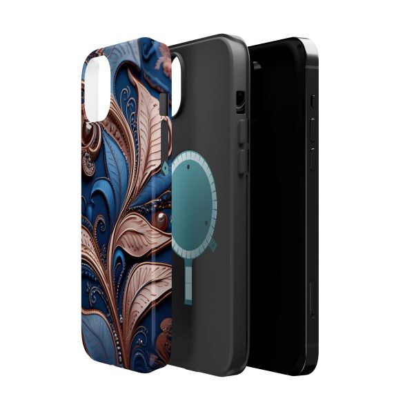 Blue Gold Paisley BRG1- Custom Magnetic Tough Case for iPhone - Dual Layer Protection with MagSafe® Compatibility - Matte or Glossy Finish - Image 22