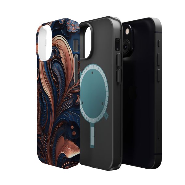 Blue Gold Paisley BRG8 - Custom Magnetic Tough Case for iPhone - Dual Layer Protection with MagSafe® Compatibility - Matte or Glossy Finish - Image 56