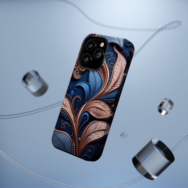 Blue Gold Paisley BRG1- Custom Magnetic Tough Case for iPhone - Dual Layer Protection with MagSafe® Compatibility - Matte or Glossy Finish - Image 65