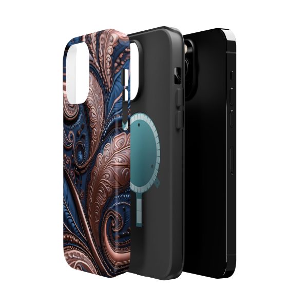 Blue Gold Paisley BRG2- Custom Magnetic Tough Case for iPhone - Dual Layer Protection with MagSafe® Compatibility - Matte or Glossy Finish - Image 32