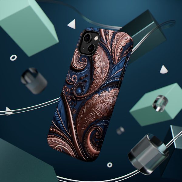 Blue Gold Paisley BRG2- Custom Magnetic Tough Case for iPhone - Dual Layer Protection with MagSafe® Compatibility - Matte or Glossy Finish - Image 23