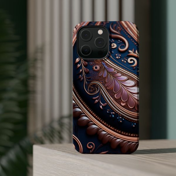 Blue Gold Paisley BRG7- Custom Magnetic Tough Case for iPhone - Dual Layer Protection with MagSafe® Compatibility - Matte or Glossy Finish - Image 34