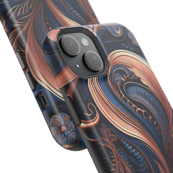 Blue Gold Paisley BRG8 - Custom Magnetic Tough Case for iPhone - Dual Layer Protection with MagSafe® Compatibility - Matte or Glossy Finish - Image 108