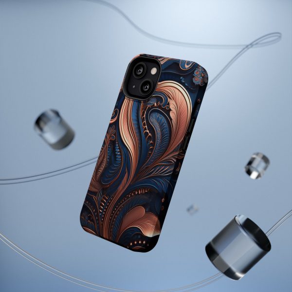 Blue Gold Paisley BRG8 - Custom Magnetic Tough Case for iPhone - Dual Layer Protection with MagSafe® Compatibility - Matte or Glossy Finish - Image 50