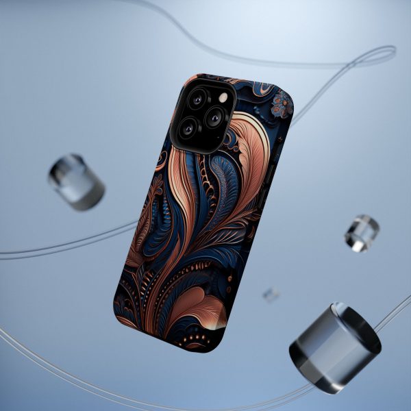 Blue Gold Paisley BRG8 - Custom Magnetic Tough Case for iPhone - Dual Layer Protection with MagSafe® Compatibility - Matte or Glossy Finish - Image 65