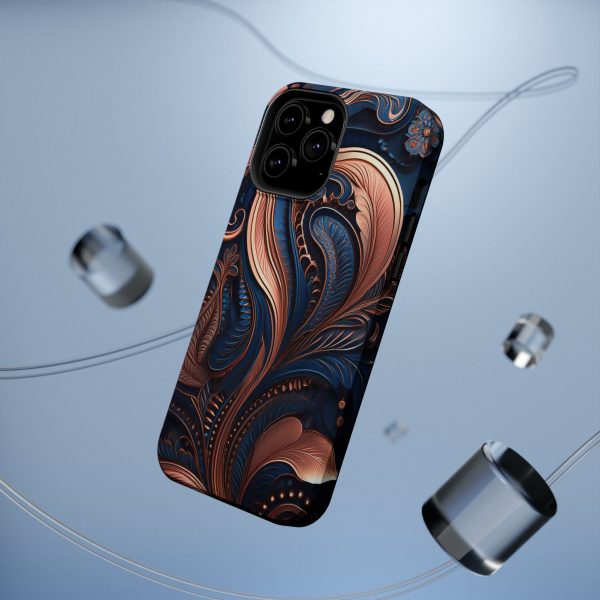 Blue Gold Paisley BRG8 - Custom Magnetic Tough Case for iPhone - Dual Layer Protection with MagSafe® Compatibility - Matte or Glossy Finish - Image 80