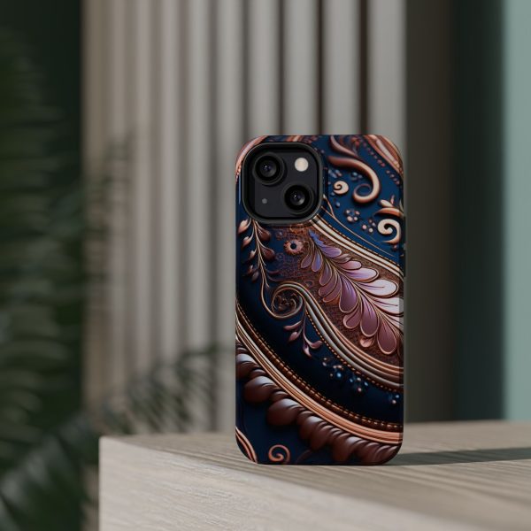 Blue Gold Paisley BRG7- Custom Magnetic Tough Case for iPhone - Dual Layer Protection with MagSafe® Compatibility - Matte or Glossy Finish - Image 54