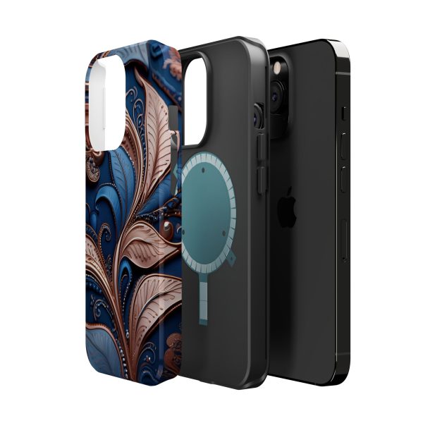 Blue Gold Paisley BRG1- Custom Magnetic Tough Case for iPhone - Dual Layer Protection with MagSafe® Compatibility - Matte or Glossy Finish - Image 62