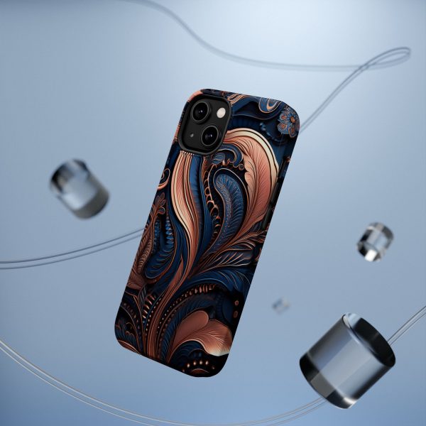 Blue Gold Paisley BRG8 - Custom Magnetic Tough Case for iPhone - Dual Layer Protection with MagSafe® Compatibility - Matte or Glossy Finish - Image 5