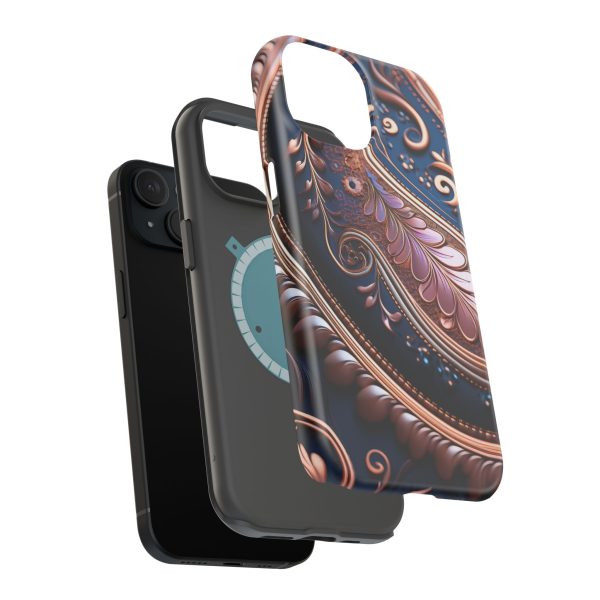 Blue Gold Paisley BRG7- Custom Magnetic Tough Case for iPhone - Dual Layer Protection with MagSafe® Compatibility - Matte or Glossy Finish - Image 88