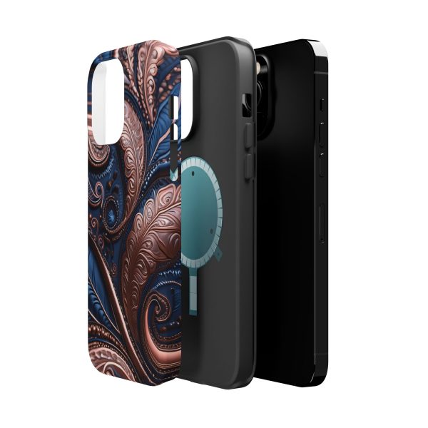 Blue Gold Paisley BRG2- Custom Magnetic Tough Case for iPhone - Dual Layer Protection with MagSafe® Compatibility - Matte or Glossy Finish - Image 37