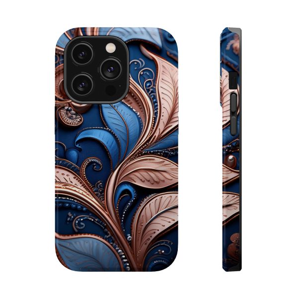 Blue Gold Paisley BRG1- Custom Magnetic Tough Case for iPhone - Dual Layer Protection with MagSafe® Compatibility - Matte or Glossy Finish - Image 11