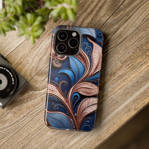 Blue Gold Paisley BRG1- Custom Magnetic Tough Case for iPhone - Dual Layer Protection with MagSafe® Compatibility - Matte or Glossy Finish - Image 115