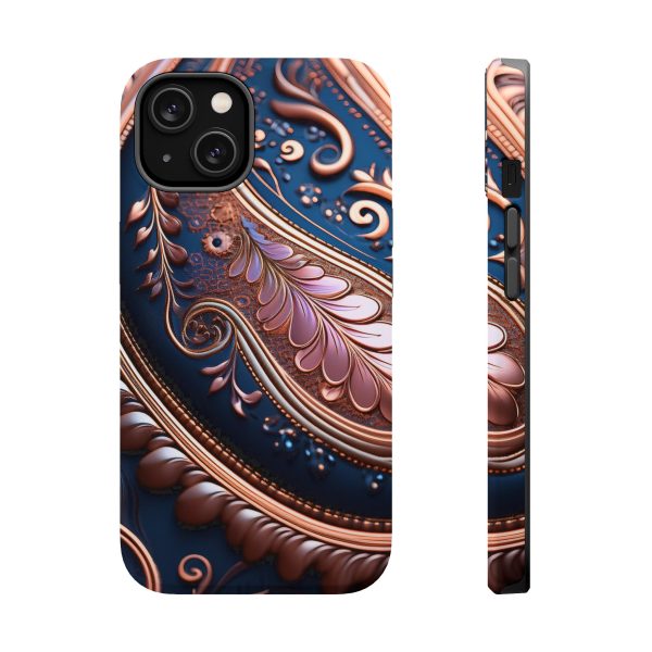 Blue Gold Paisley BRG7- Custom Magnetic Tough Case for iPhone - Dual Layer Protection with MagSafe® Compatibility - Matte or Glossy Finish - Image 6