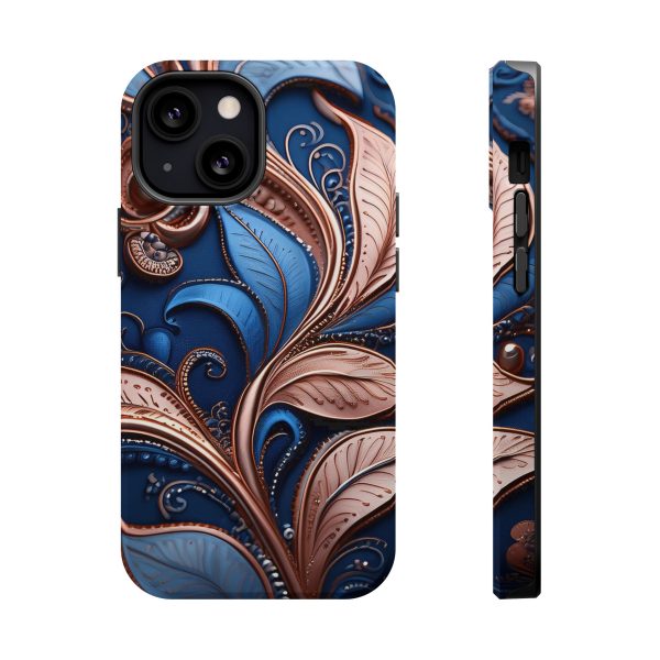 Blue Gold Paisley BRG1- Custom Magnetic Tough Case for iPhone - Dual Layer Protection with MagSafe® Compatibility - Matte or Glossy Finish - Image 56