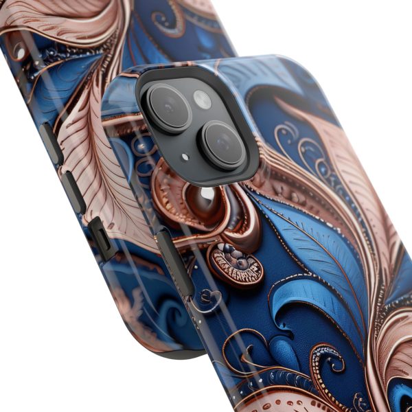 Blue Gold Paisley BRG1- Custom Magnetic Tough Case for iPhone - Dual Layer Protection with MagSafe® Compatibility - Matte or Glossy Finish - Image 103