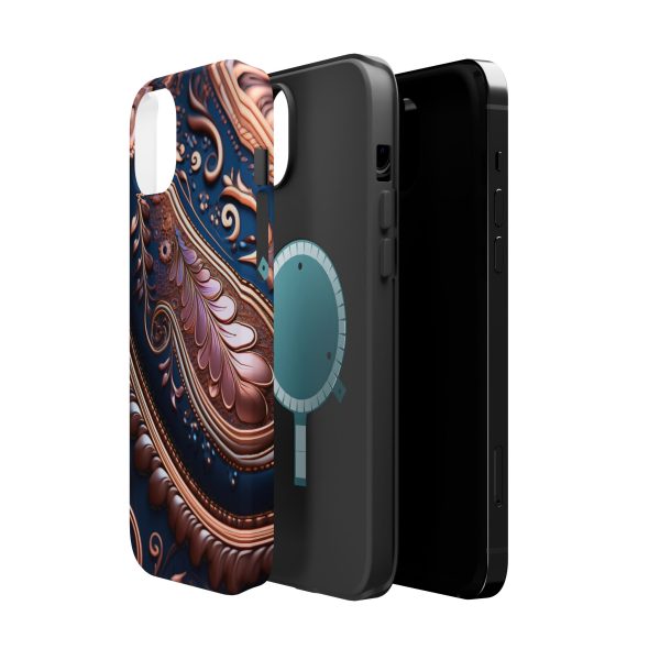 Blue Gold Paisley BRG7- Custom Magnetic Tough Case for iPhone - Dual Layer Protection with MagSafe® Compatibility - Matte or Glossy Finish - Image 27