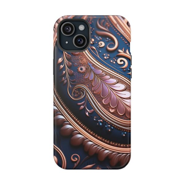 Blue Gold Paisley BRG7- Custom Magnetic Tough Case for iPhone - Dual Layer Protection with MagSafe® Compatibility - Matte or Glossy Finish - Image 107