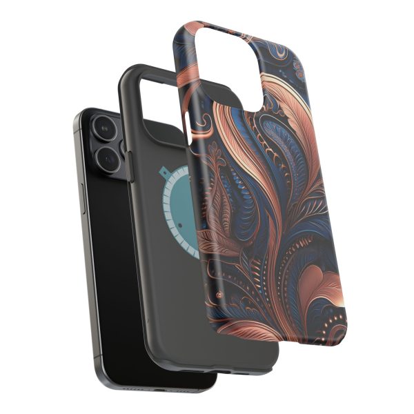 Blue Gold Paisley BRG8 - Custom Magnetic Tough Case for iPhone - Dual Layer Protection with MagSafe® Compatibility - Matte or Glossy Finish - Image 116