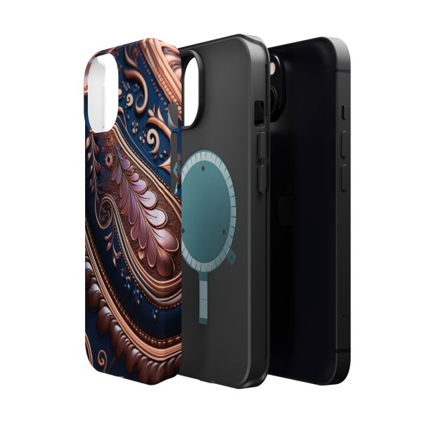 Blue Gold Paisley BRG7- Custom Magnetic Tough Case for iPhone - Dual Layer Protection with MagSafe® Compatibility - Matte or Glossy Finish - Image 47