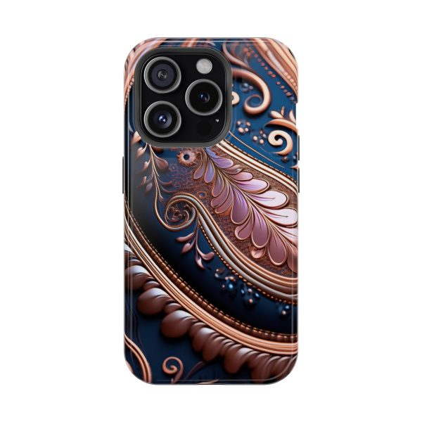 Blue Gold Paisley BRG7- Custom Magnetic Tough Case for iPhone - Dual Layer Protection with MagSafe® Compatibility - Matte or Glossy Finish - Image 92