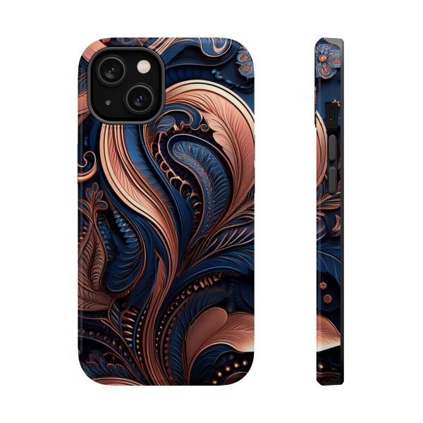 Blue Gold Paisley BRG8 - Custom Magnetic Tough Case for iPhone - Dual Layer Protection with MagSafe® Compatibility - Matte or Glossy Finish - Image 2