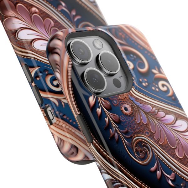 Blue Gold Paisley BRG7- Custom Magnetic Tough Case for iPhone - Dual Layer Protection with MagSafe® Compatibility - Matte or Glossy Finish - Image 111