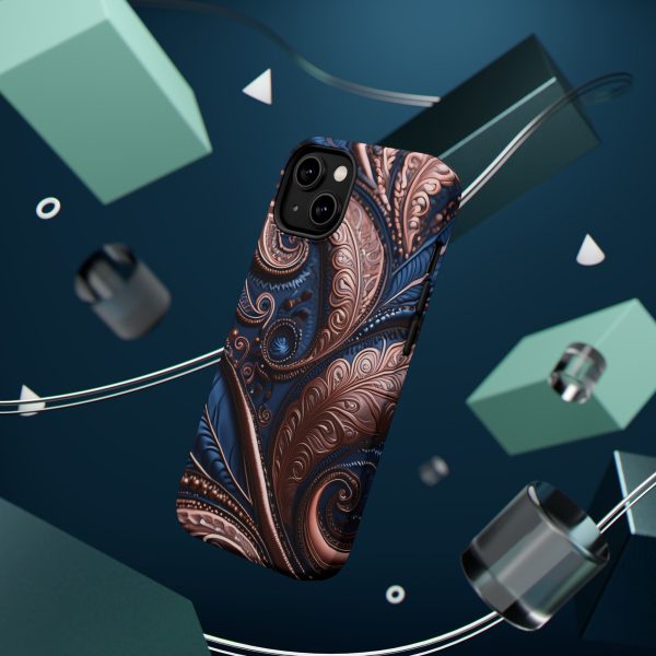 Blue Gold Paisley BRG2- Custom Magnetic Tough Case for iPhone - Dual Layer Protection with MagSafe® Compatibility - Matte or Glossy Finish - Image 8