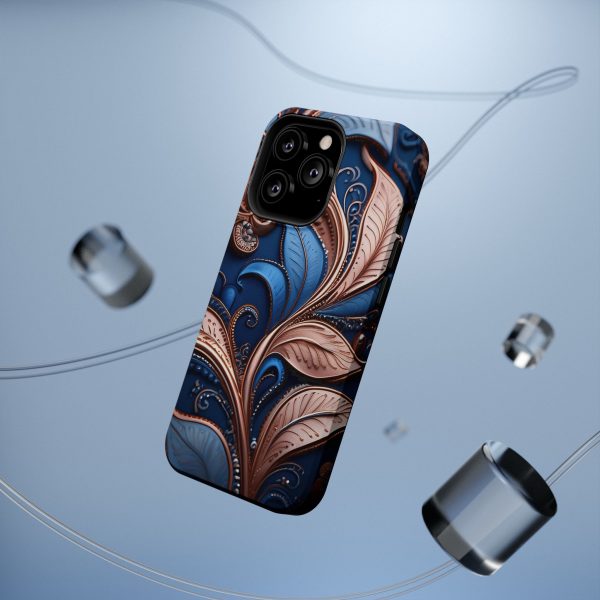 Blue Gold Paisley BRG1- Custom Magnetic Tough Case for iPhone - Dual Layer Protection with MagSafe® Compatibility - Matte or Glossy Finish - Image 70