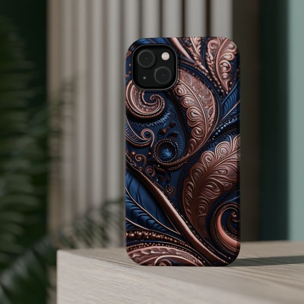 Blue Gold Paisley BRG2- Custom Magnetic Tough Case for iPhone - Dual Layer Protection with MagSafe® Compatibility - Matte or Glossy Finish - Image 24