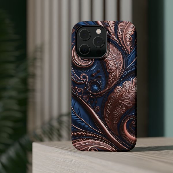 Blue Gold Paisley BRG2- Custom Magnetic Tough Case for iPhone - Dual Layer Protection with MagSafe® Compatibility - Matte or Glossy Finish - Image 39